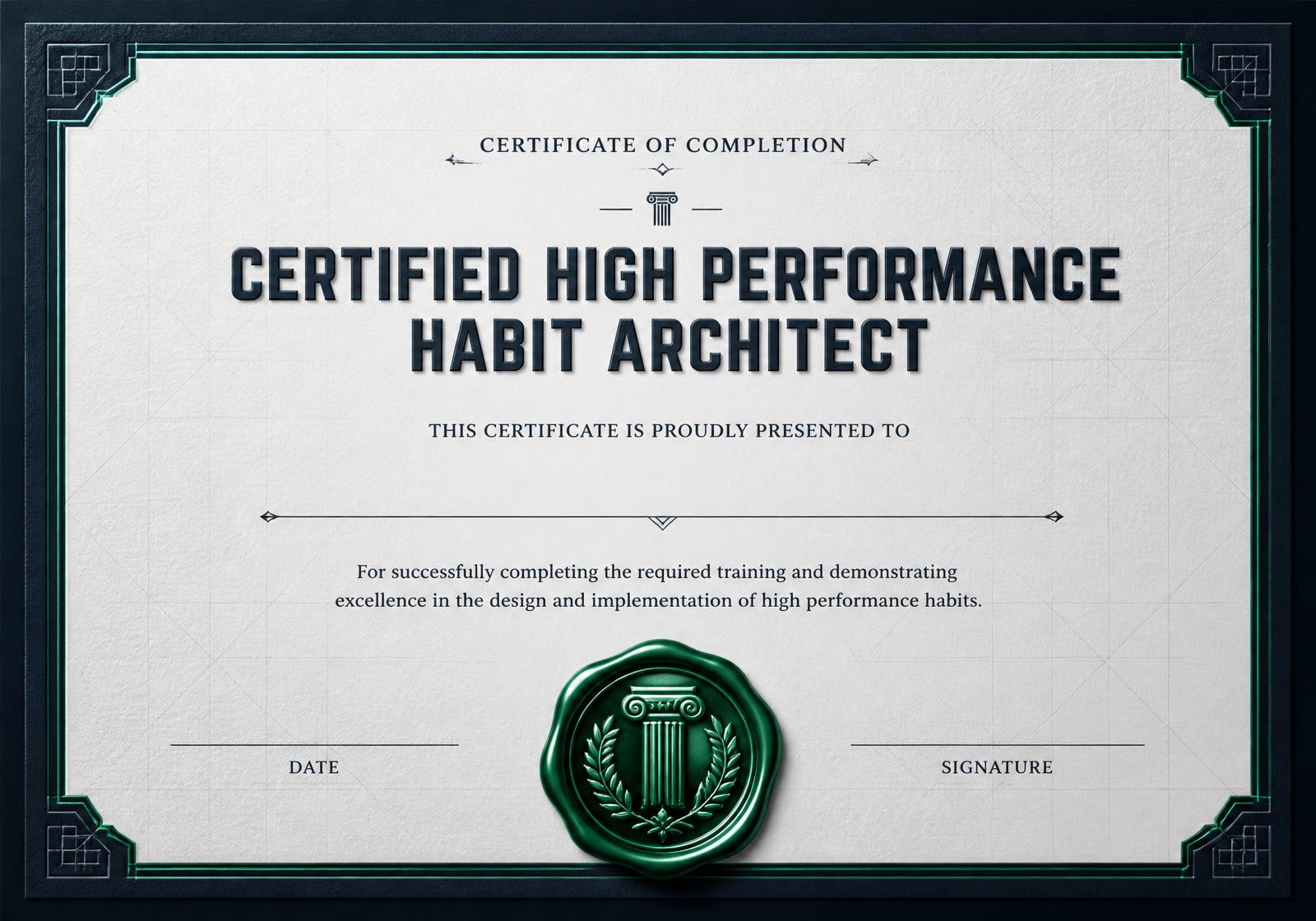 Certified High Performance Habit Architect certificate